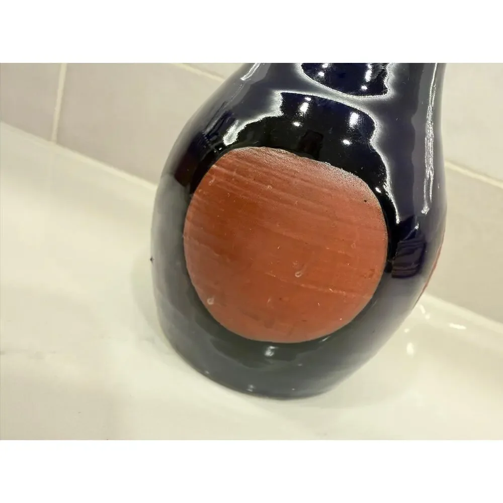 Cobalt‎ Blue Vase with Terra Cotta Colored Circles Made in Japan